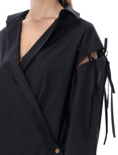 Shop A.w.a.k.e. Tie On Sleeve Detailed Oversized Shirt In Black