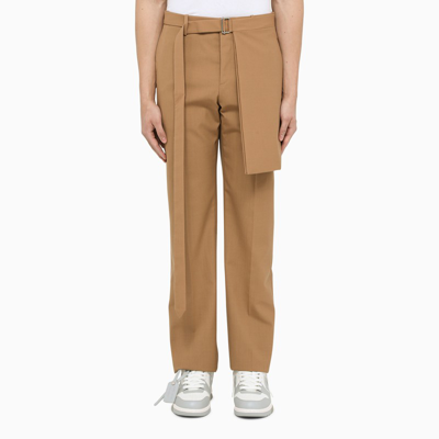 Shop Off-white Camel-coloured Slim Trousers In Beige