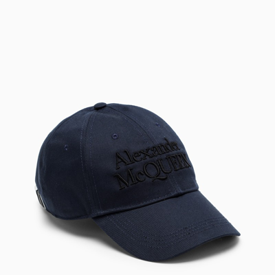 Shop Alexander Mcqueen Embroidered-logo Cap In Navy Blue