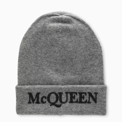 Shop Alexander Mcqueen | Grey Beanie With Logo Embroidery