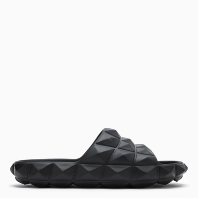 Shop Valentino Black Roman Stud Turtle Slide Sandals