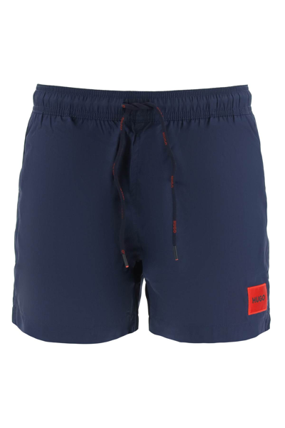 Shop Hugo Patch Logo Swim Shorts In Blue