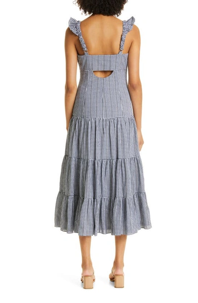 Shop Likely Tomaya Gingham Tiered Cotton Dress In Navy/ White