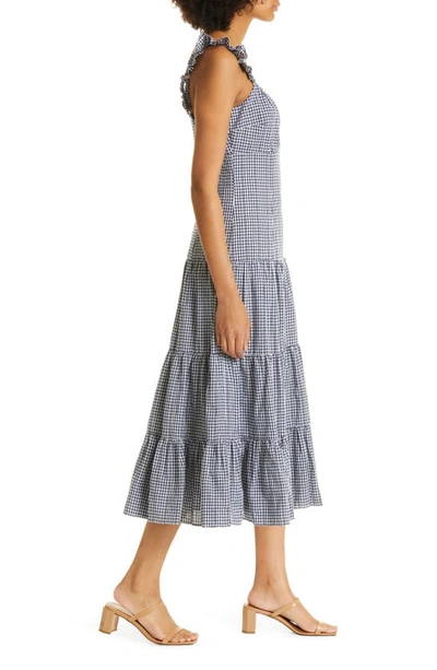 Shop Likely Tomaya Gingham Tiered Cotton Dress In Navy/ White