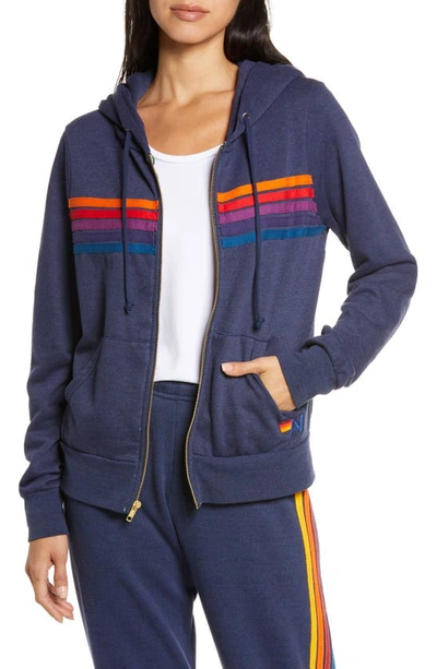 Shop Aviator Nation 5-stripe Zip Hoodie In Navy/ Purple Orange