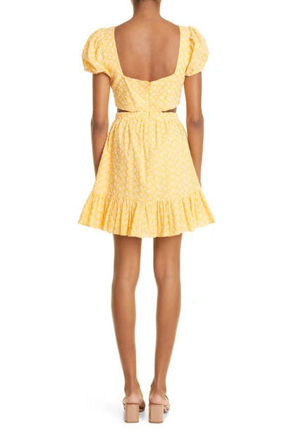 Shop Likely Isabella Embroidered Eyelet Cutout Cotton Dress In Yellow