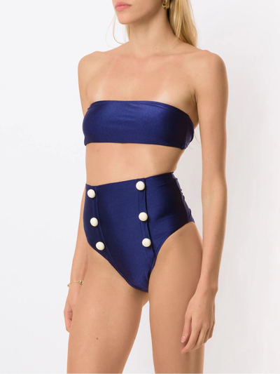 Shop Adriana Degreas Button-details High Rise Bikini Set In Blue