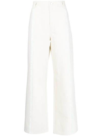 Dion Lee Frayed Two Tone Wide-leg Jeans In Brown