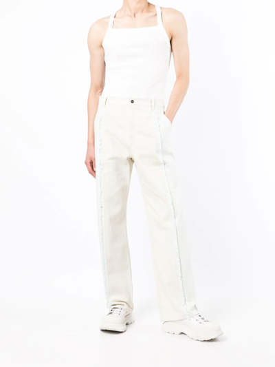 Shop Dion Lee Frayed Two Tone Wide-leg Jeans In Brown