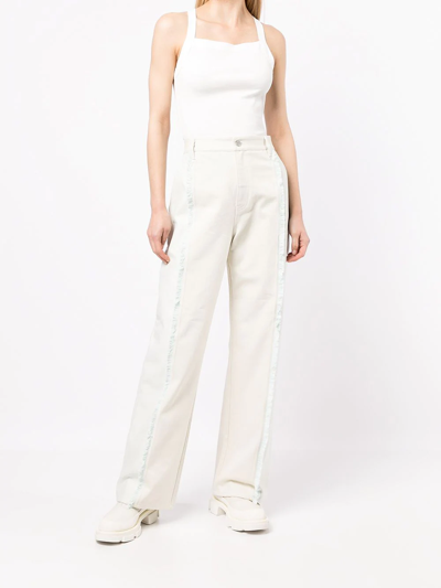 Dion Lee Frayed Two Tone Wide-leg Jeans In Brown