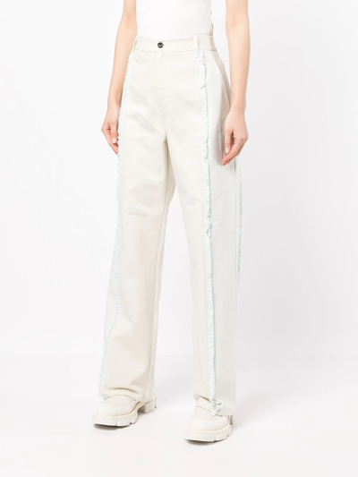 Dion Lee Frayed Two Tone Wide-leg Jeans In Brown
