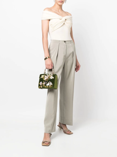 Aspinal Of London Mayfair Midi Green Leather Velvet English Garden Birds Hand Embroidered Bag In Green