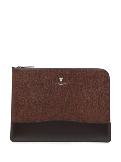 Shop Aspinal Of London City Tech Leather Laptop Bag In Brown