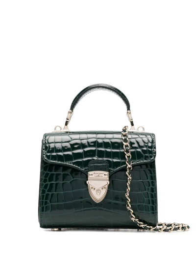 Shop Aspinal Of London Mayfair Mini Croc-effect Bag In Green