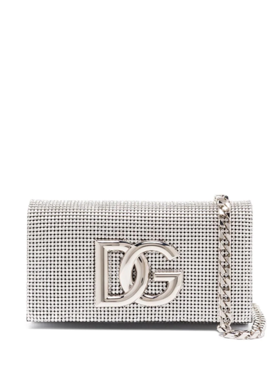 Shop Dolce & Gabbana Dg-logo Crystal-embellished Shoulder Bag In Neutrals