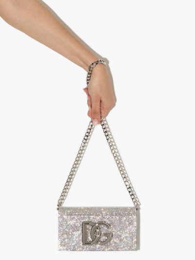 Shop Dolce & Gabbana Dg-logo Crystal-embellished Shoulder Bag In Neutrals