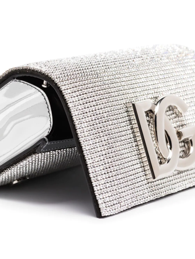 Shop Dolce & Gabbana Dg-logo Crystal-embellished Shoulder Bag In Neutrals