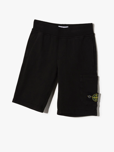 Shop Stone Island Junior Teen Compass-logo Cotton Track Shorts In Black