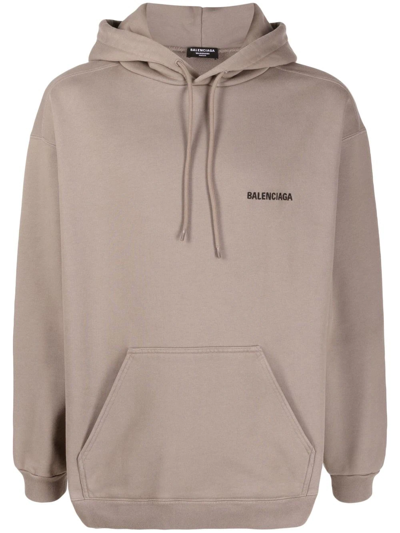 Shop Balenciaga Logo Drawstring Hoodie In Neutrals
