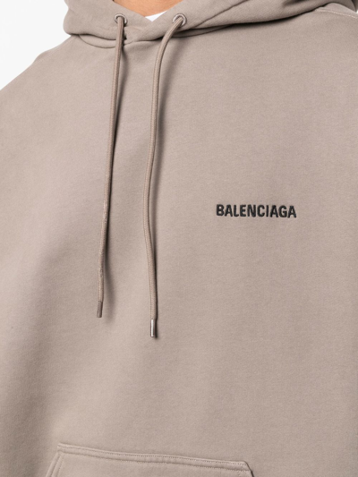 Shop Balenciaga Logo Drawstring Hoodie In Neutrals