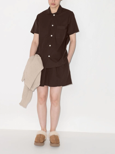 Shop Tekla Organic Cotton Pyjama Shorts In Brown