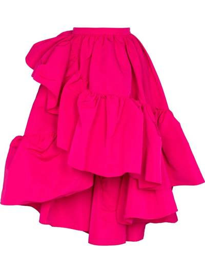 Alexander Mcqueen Asymmetric Layered Ruffled Tiered Taffeta Midi Skirt In Pink
