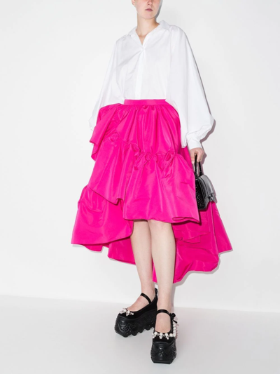 Alexander Mcqueen Asymmetric Layered Ruffled Tiered Taffeta Midi Skirt In Pink
