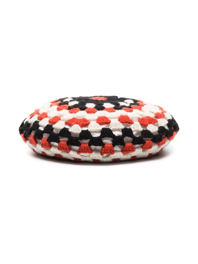 Shop Ganni Logo-patch Crochet Beret In Red