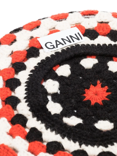 Shop Ganni Logo-patch Crochet Beret In Red