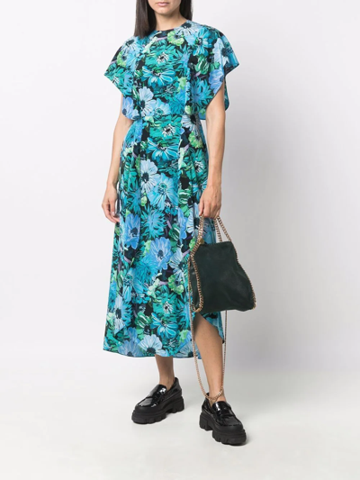 Shop Stella Mccartney Ruffled-panel Floral Dress In Blue