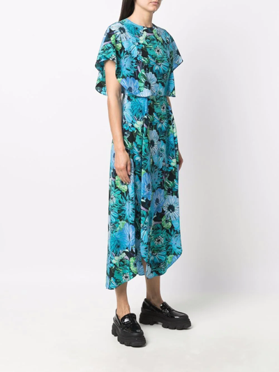 Shop Stella Mccartney Ruffled-panel Floral Dress In Blue