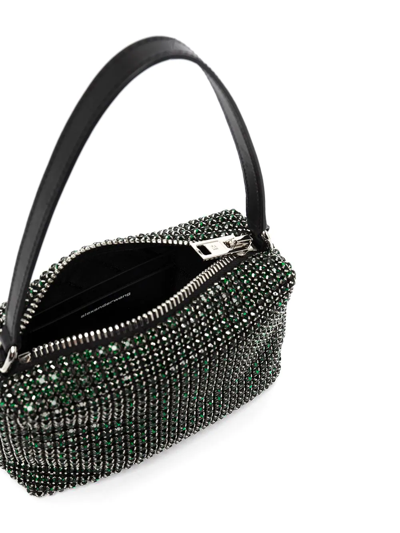 Shop Alexander Wang Heiress Crystal-embellished Pouch Bag In Green