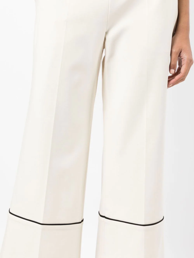 Shop Goodious Cropped Piped-hem Trousers In White