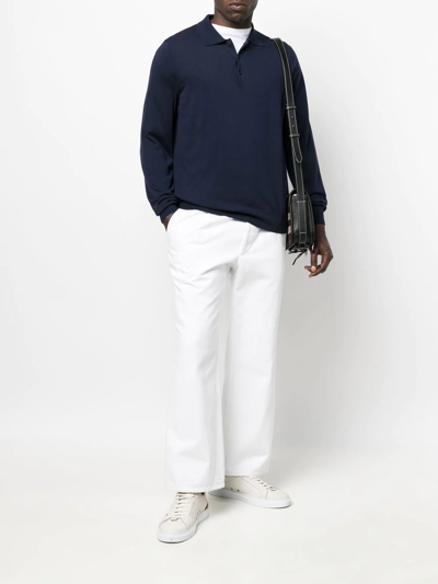 Canali Long-sleeve Polo Jumper In Blue