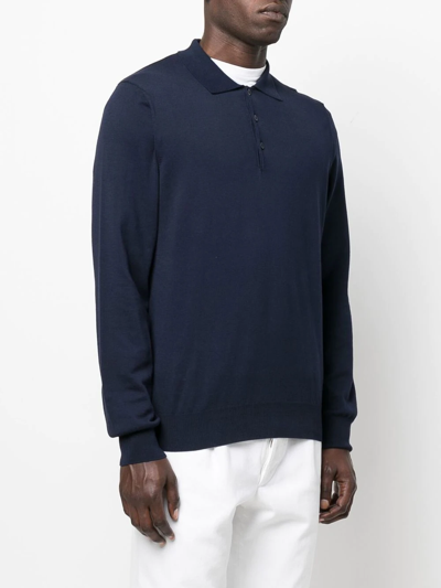 Canali Long-sleeve Polo Jumper In Blue