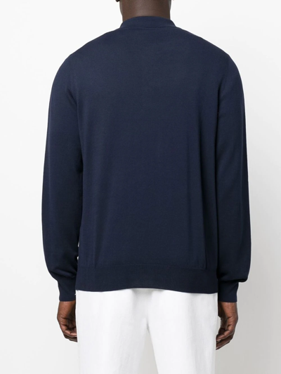 Canali Long-sleeve Polo Jumper In Blue