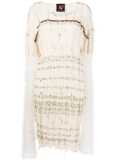 Shop Vitelli Multi-knit Midi Jumper Dress In Neutrals