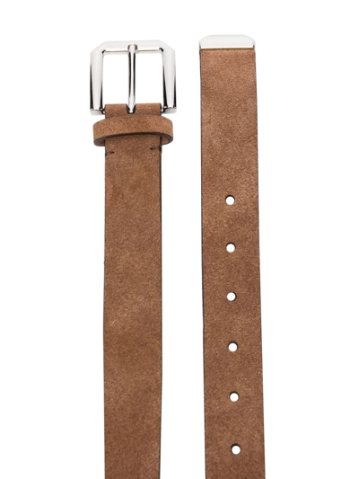 Shop Brunello Cucinelli Square-buckle Textured Belt In Brown