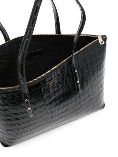 Shop Aspinal Of London Regent Crocodile-effect Tote Bag In Black