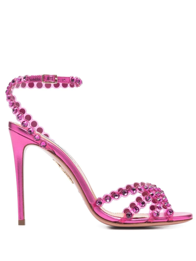 Shop Aquazzura Tequila Crustal-embellished Sandals In Pink
