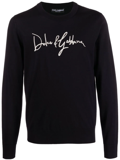 Shop Dolce & Gabbana Embroidered-logo Wool Jumper In Black