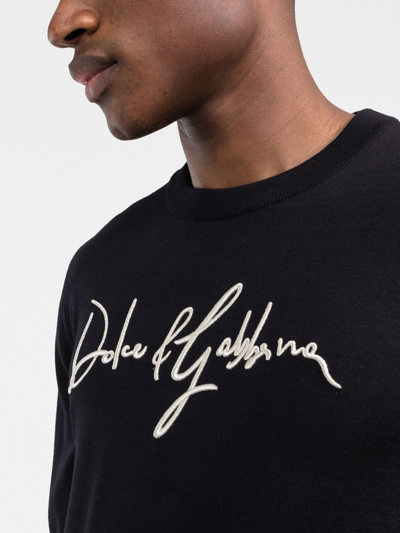 Shop Dolce & Gabbana Embroidered-logo Wool Jumper In Black