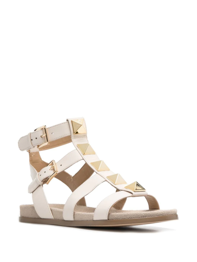 Michael Kors Wren Gladiator Flats In Beige Leather In Neutrals