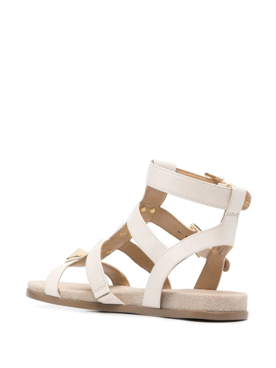 Michael Kors Wren Gladiator Flats In Beige Leather In Neutrals
