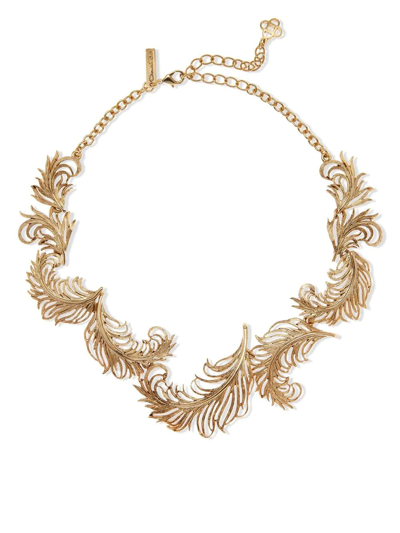 Shop Oscar De La Renta Feather Chain Necklace In Gold