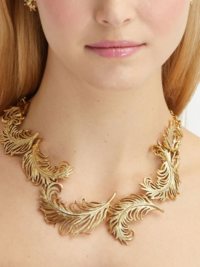 Shop Oscar De La Renta Feather Chain Necklace In Gold