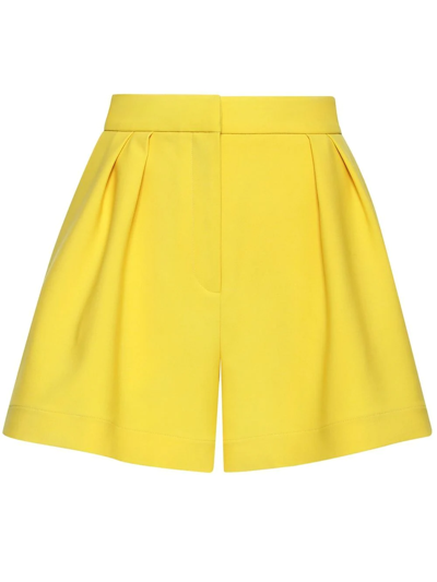 Shop Oscar De La Renta Pleat-detail Tailored Shorts In Yellow