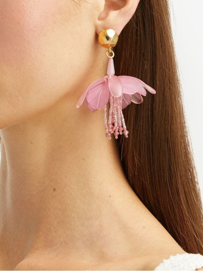 Shop Oscar De La Renta Flower Drop Earrings In Gold