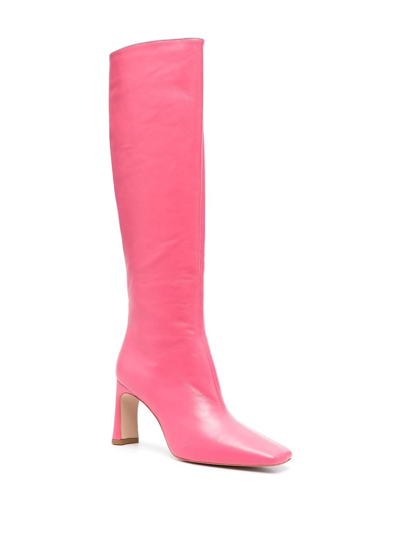 Shop Liu •jo Square-toe Knee-length Boots In Pink