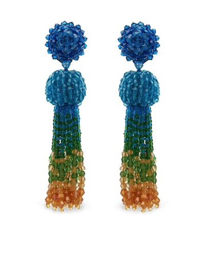 Shop Oscar De La Renta Beaded Tassel Earrings In Blue